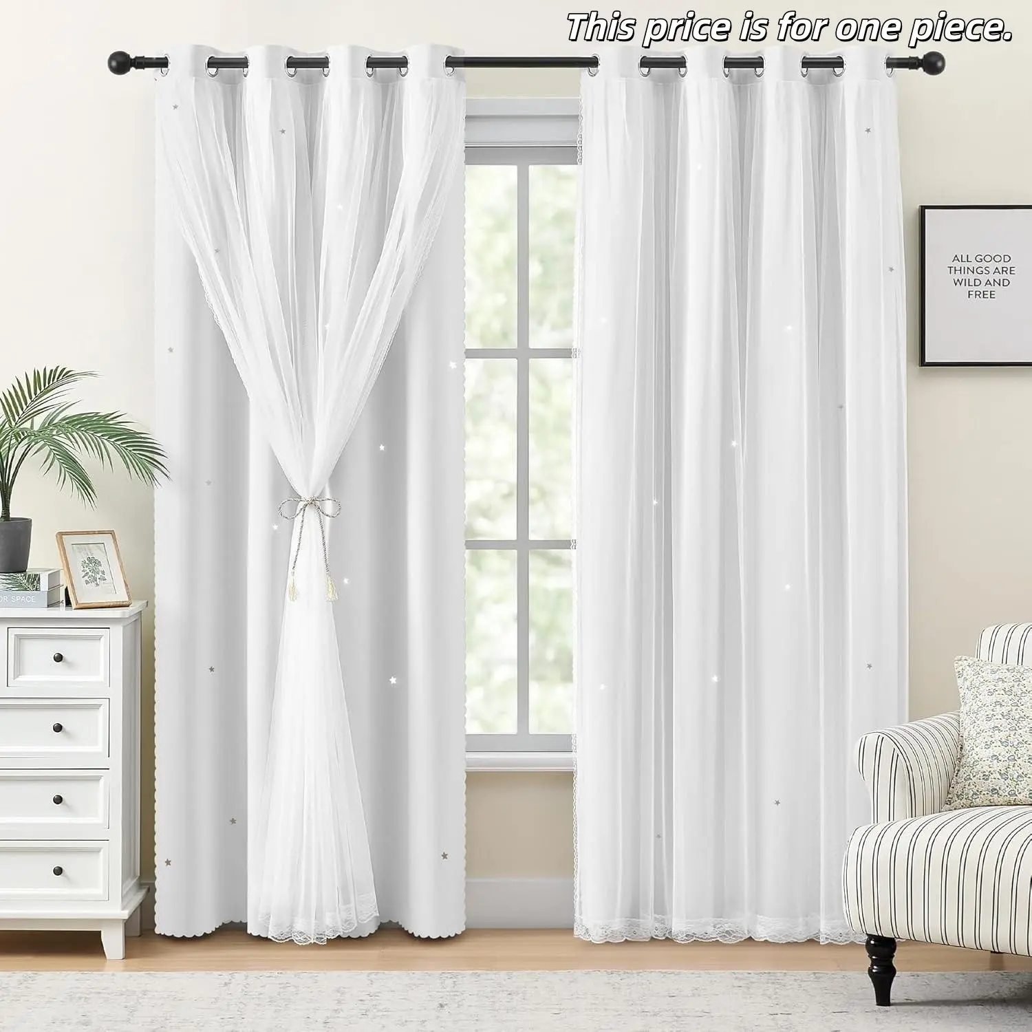 1PC Luxury Blackout Curtain, Home Decoration Curtain, Home Decorative Curtain, Cute Princess Style, Girl Room Curtain, Dual-Layer Fabric, Modern Minimalist Design, Suitable for Living Room Bedroom, Window Curtain, Blackout Window Cover, Curtains Black Out