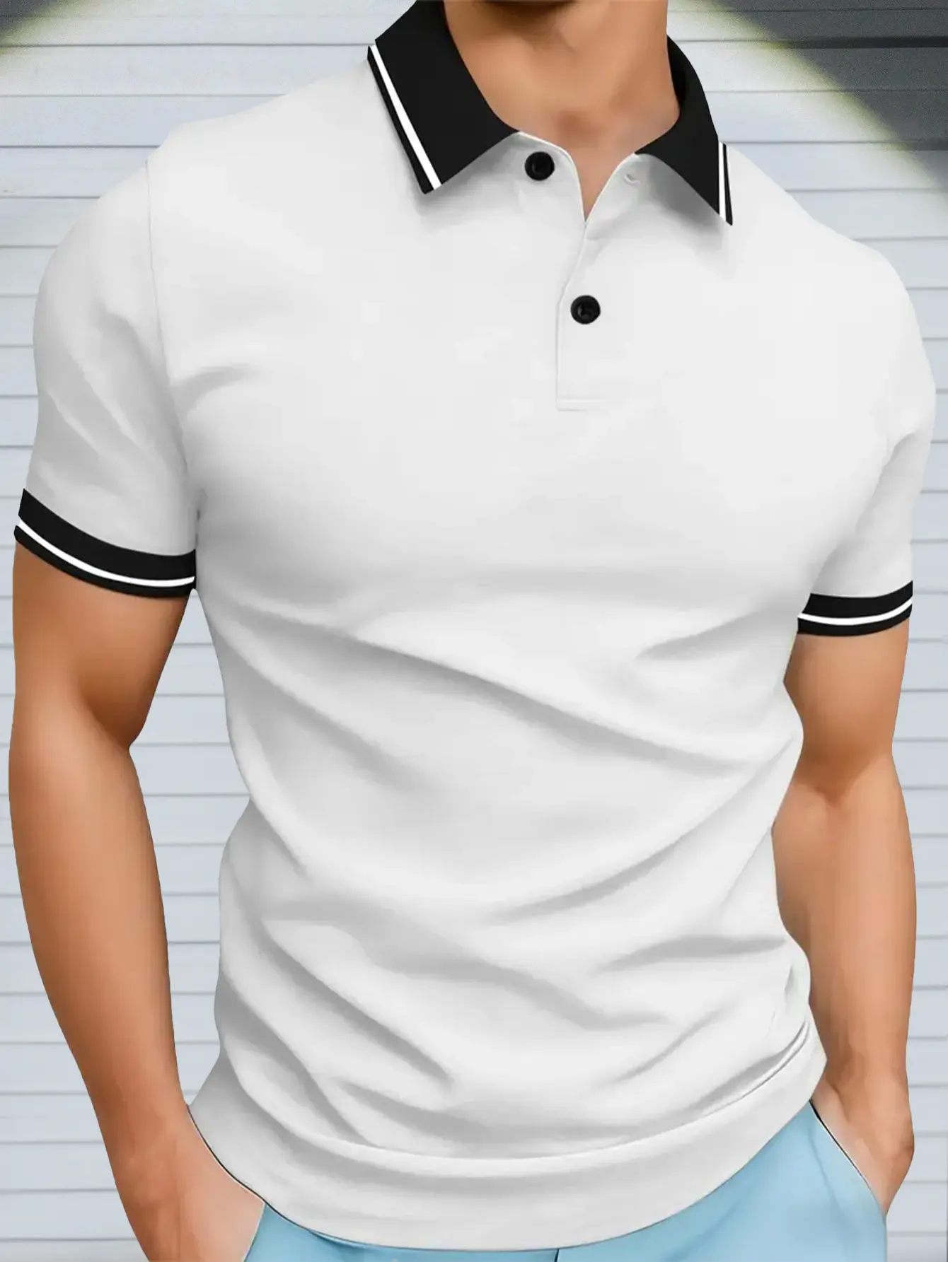 Men's Retro Minimalist Cotton Polo Shirt, Lightweight Fitted Cut Short Sleeve Casual Wear for Golf and Business, Button Closure