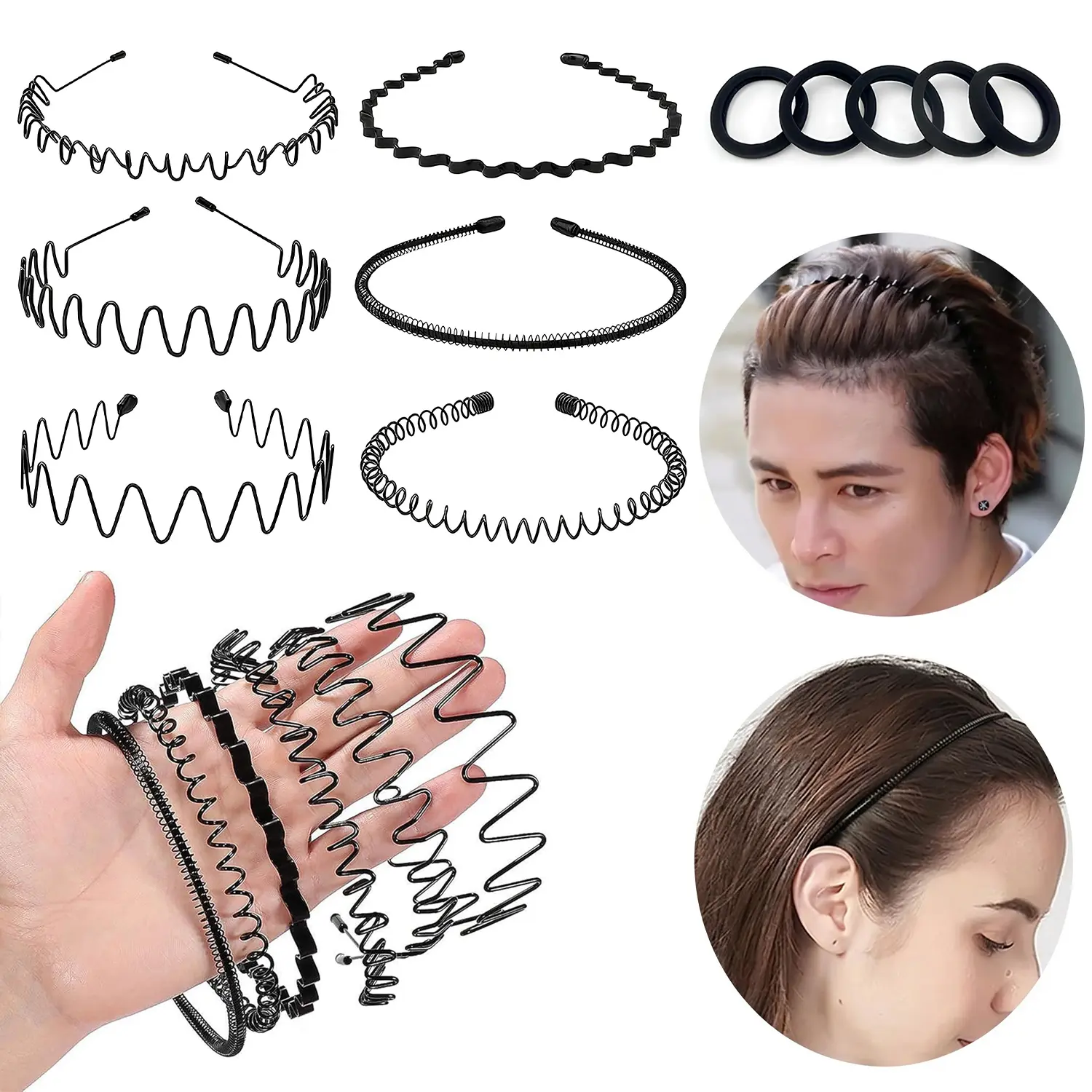 6-Count Elastic Headbands Set - Metal Body Wave-Zig Zag Training Headbands with Comb, Textured Twist Design, Sports Hair Accessory, Ideal Gift, Body Wave Headband,summerwins