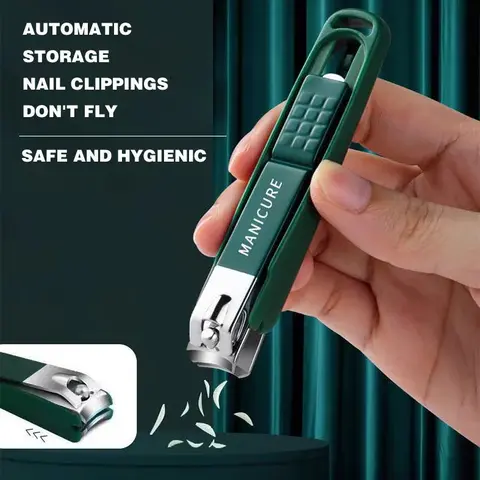 6-in-1 Design Dark Green Splashproof Fingernail Clipper Set for Adults - Metal Nail Care Tools, Manicure Clippers for Precise Trimming & Neat Finish