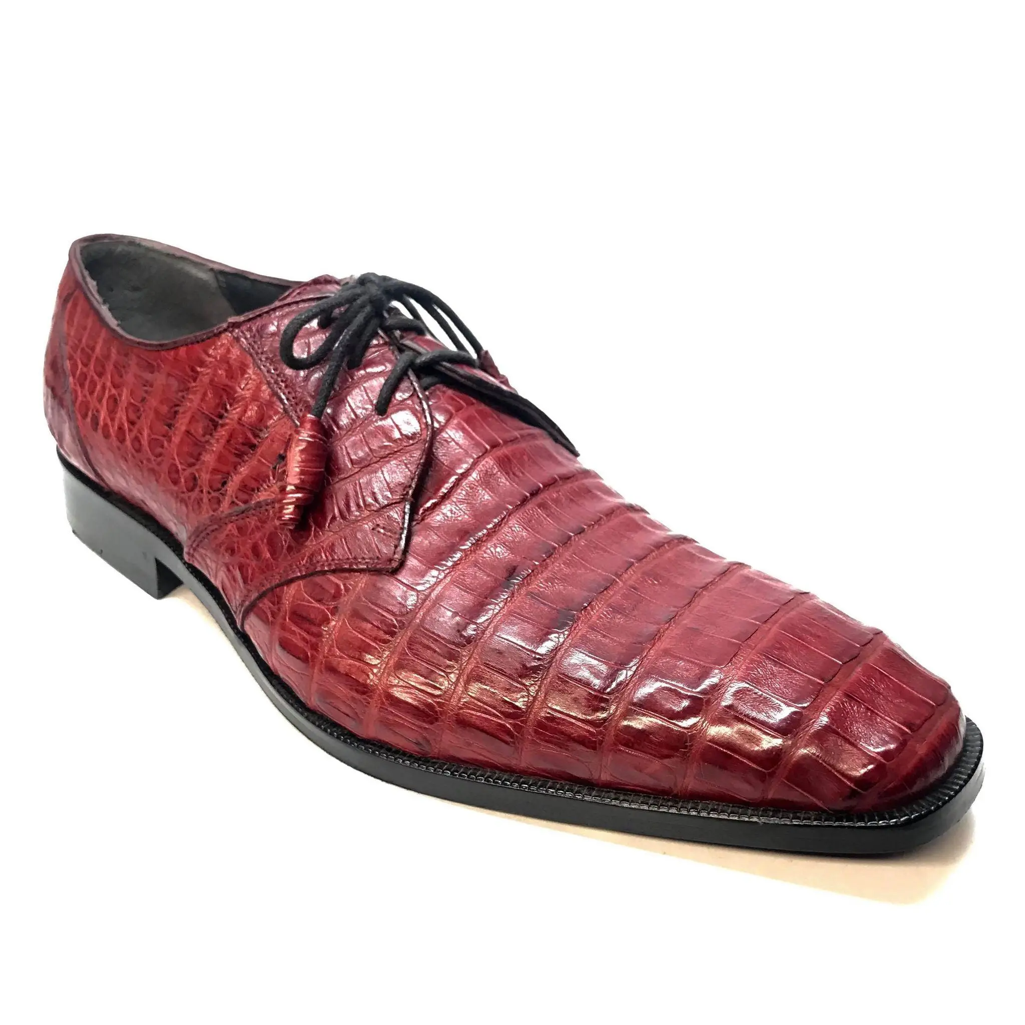 Los Altos Wine Burgundy All-Over Crocodile Lace Up Dress Shoes