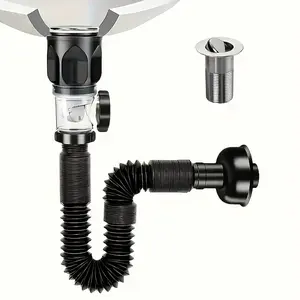 Bathroom Sink Drain Kit with Expandable P-Shape Bend, Durable Stainless Steel and Abs Material, Easy Install, Bathroom Fixture Accessories, Plumbing Accessories