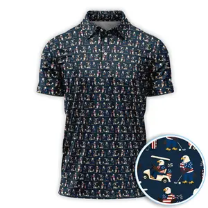 American Flag Bald Eagle Golf Pattern Polo Shirt Short Sleeve Golf Print Outdoor