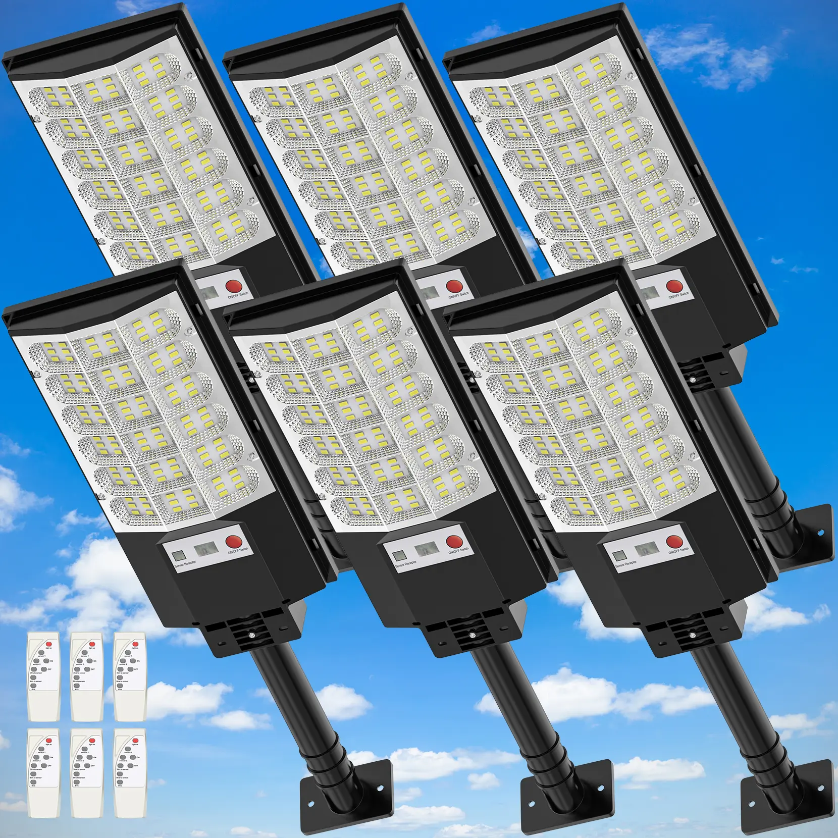 6Pack/4Pack Solar Street Lights Outdoor, Waterproof Motion Sensor Solar Lights with Remote Control, 6500K Dusk to Dawn Parking Lot Flood Light for Outside Garage Yard