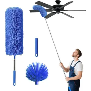 Cobweb Duster with Extension Pole, Washable Cleaning Duster Set with 2 Duster Heads, Cobweb Duster, high Ceiling Duster,15-100 Inch Long Aluminum Telescoping Pole for Ceiling Fan and High Ceilings