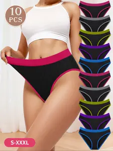 Women's Contrast Trim Seamless Panty, Soft Comfy Breathable Knicker for Daily Wear, Underwear for All Seasons