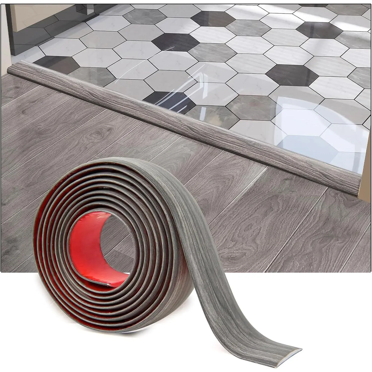 Self Adhesive Vinyl Floor Transition Strip, Laminate Floor Strip Floor Flat Divider Strip for Joining Floor Gaps,Carpet Threshold, Floor Tiles(4 FT, 1.57in, Gray)