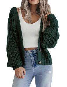 zeagoo Women's 2025 Fall Chunky Knit Cardigans Open Front Long Sleeve V Neck Button Loose Cardigan Sweaters Black Friday
