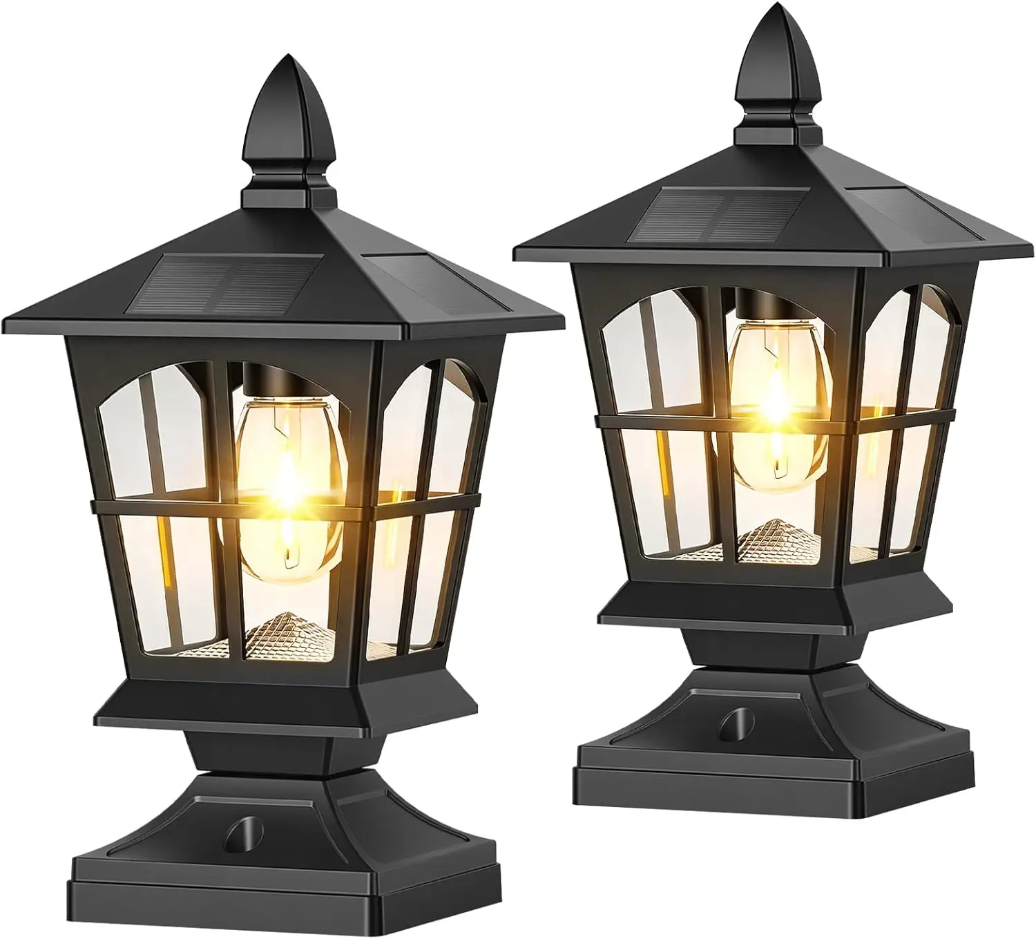 MATULSA Thomas Edison Plastic Body Outdoor Solar Lanterns 2-Pack Set, IP65 Waterproof Warm White Patio Pole Lights, Outdoor Solar Lights for Deck Garden Home Improvement, Solar Lanterns Outdoor