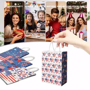 24/48pcs American Flag Gift Bags, Patriotic Star Stripes Paper Bags, Independence Day Party Shopping Bags, Thick Handle Snack Candy Gift Bags