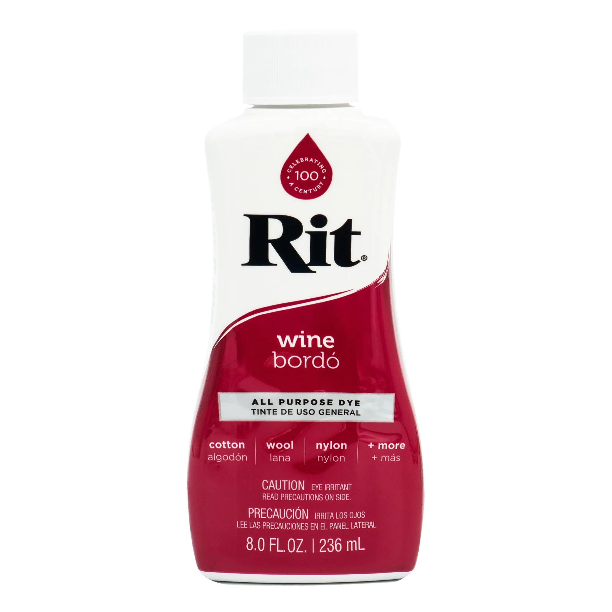 RIT All-Purpose Dye Wine - 8.0 Fl Oz Durable Fabric Dye for Cotton Wool Silk Nylon & Rayon Non-Toxic DIY Kit