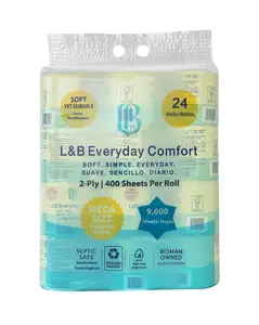L&B Soft 2-Ply Daily Toilet Tissue, 24-Pack Sheet Toilet Paper for Home Care Supplies