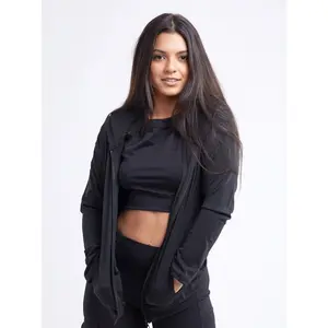 Athletic Zip-Up Fitted Hoodie Jacket with Pockets - Breathable Lightweight Fabric for Summer Wear