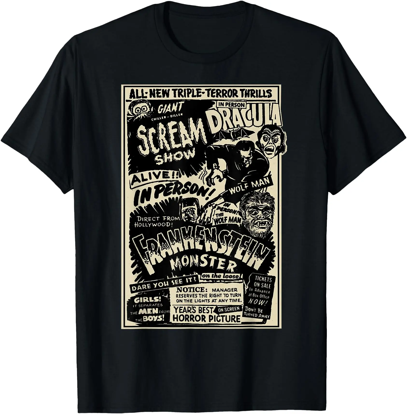 Horror Movie Monster Mummy Dracula Werewolf Frankenstein T-Shirt