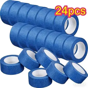 24 Rolls of Blue Painters Tape, 0.79 x 511.8inch inches, Non-Waterproof, Easy to Tear, Multi-Purpose Plastic Surface and Wall Masking Tape, Removable Art Decorative Film