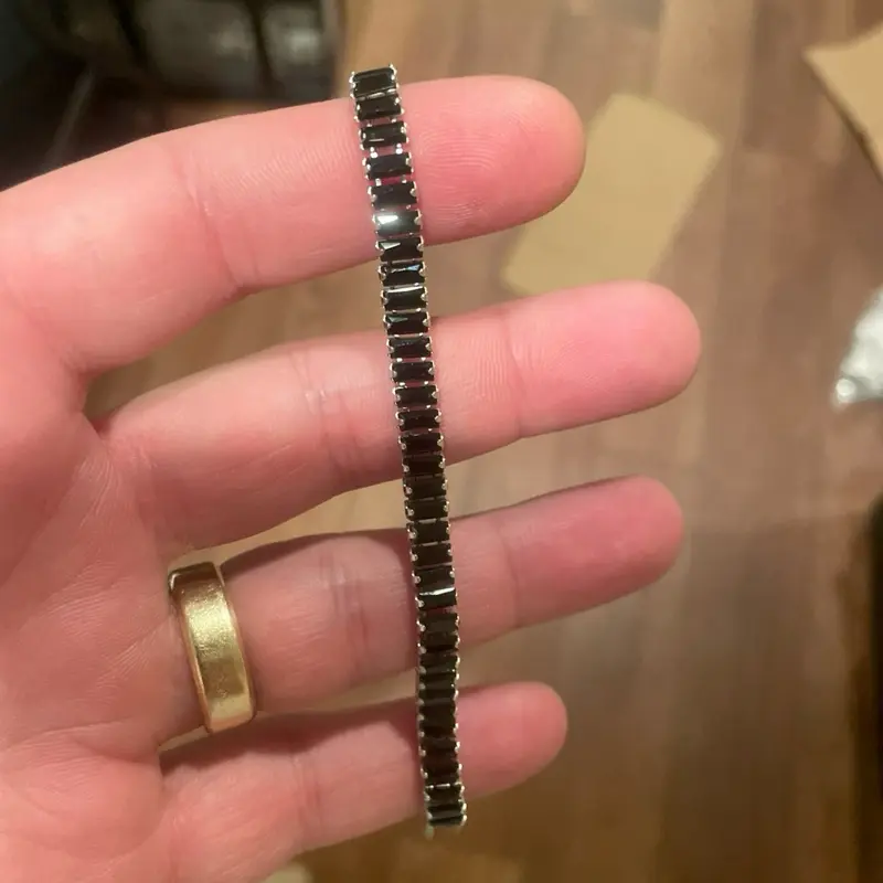 Classic Unisex 7in 925 Sterling Silver Bracelet, Adorned with Black Emerald-Cut Moissanite
