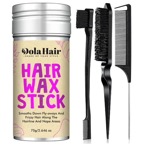 Dolahair Wax Stick Kit - Unisex Haircare Product with Natural Avocado Plant Oils Smoothing Gel, Heatless Flyaway Control Pomade, Slick Back Brush, Combs, Mild Alcohol-Free Edge Control, Abs Formula Contains Neither Harsh Chemicals for Dances