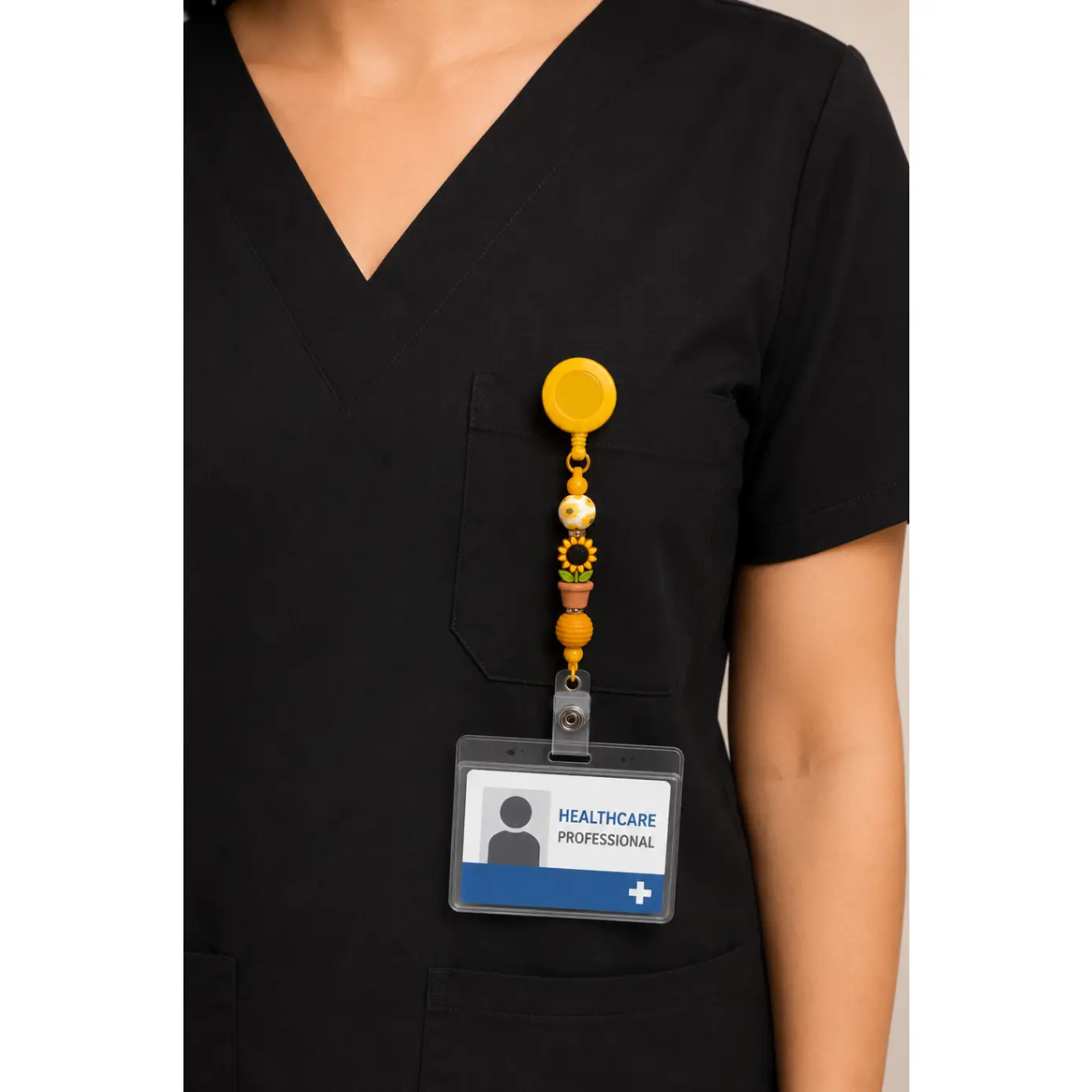 Chase-the-Sun Sunflower Badge Reel | Beads of Hope T1D – Handmade Silicone Bead Badge Reel