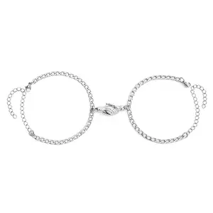 Unisex 2-Piece Orphic Stainless Steel Couple Bracelets, Secure Fit, Holding Hand Design, Ideal Couple Gift for Jewelry Accessories