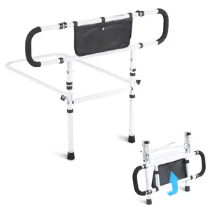 VEVOR Bed Rails for Elderly Adults,  180° Foldable Bed Assist Rails for Seniors, 450LBS Loading Bed Side Rails Bed Cane with 4-Level Adjustable Handle, Storage Pocket Fits King Queen Full Twin Bed