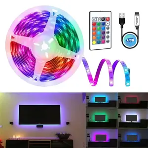 1pc 5v RGB LED Strip Light, Adjustable RGB Lighting, Flexible TV Backlight, USB Powered, 24-Key Remote Control, Adjustable Colors, Ideal for Gaming Atmosphere and Home Cinema