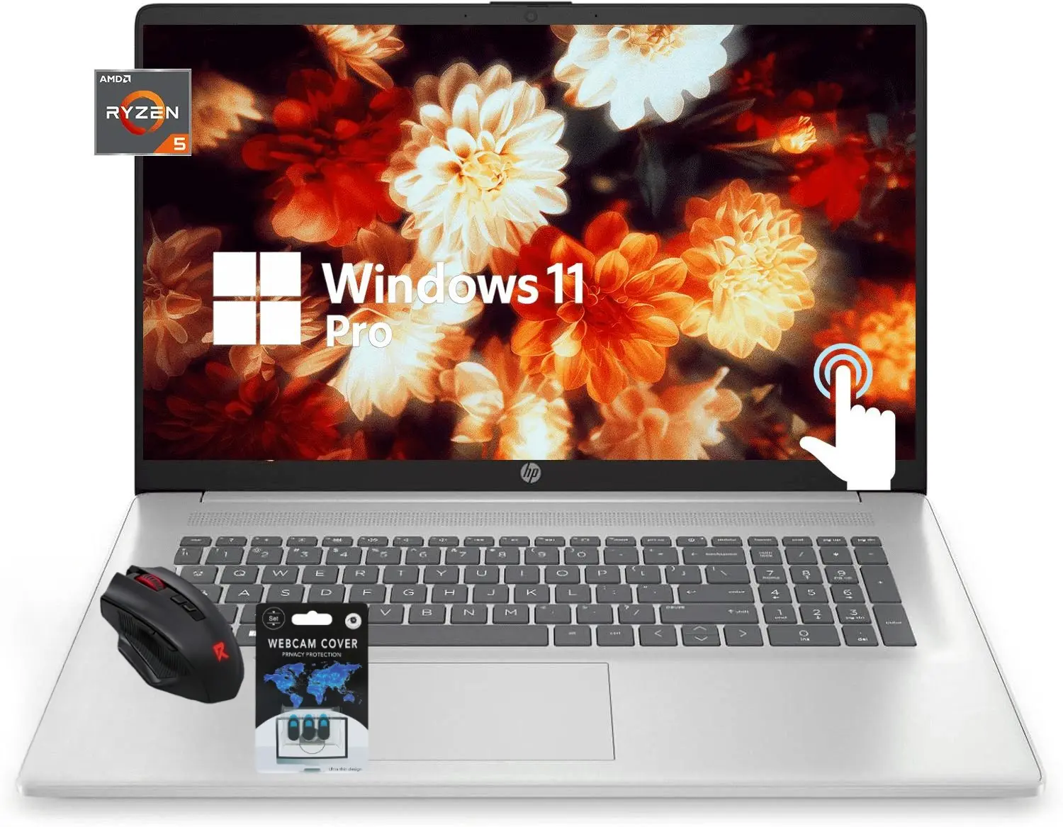HP 17 Business & Student Laptop, 17.3" HD+ Touchscreen Display, AMD Ryzen 5 7530U, 64GB RAM, 2TB SSD, Windows 11 Pro, Wi-Fi 6, Webcam