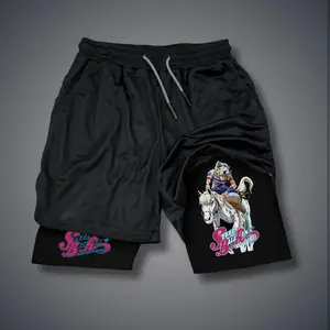 JOJO 80s 90s Double-Layer Sports Shorts Graphic Shorts Black Camo Streetwear Shorts Men Outfits Men Vacation Outfits Shorts