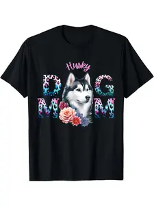 Husky-Themed T-Shirt Gift for Dog Lovers, Suitable for Both Men And Women. Made from 100% with a Cute Siberian Husky And Floral Design, This Casual Short-Sleeve Tee Offers a Regular Fit. Perfect for Dads And Husbands