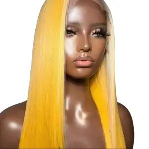 13x4  Blonde Lemon Yellow Silky Straight Lace Front Wigs Human Hair, density 180%