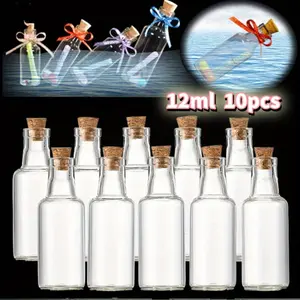 10pcs 12ML Transparent Cork Bottle Mini Reusable Glass Bottles for DIY Crafts, Decorative Wishing Bottles with Soft Cork, Small Wine Bottles