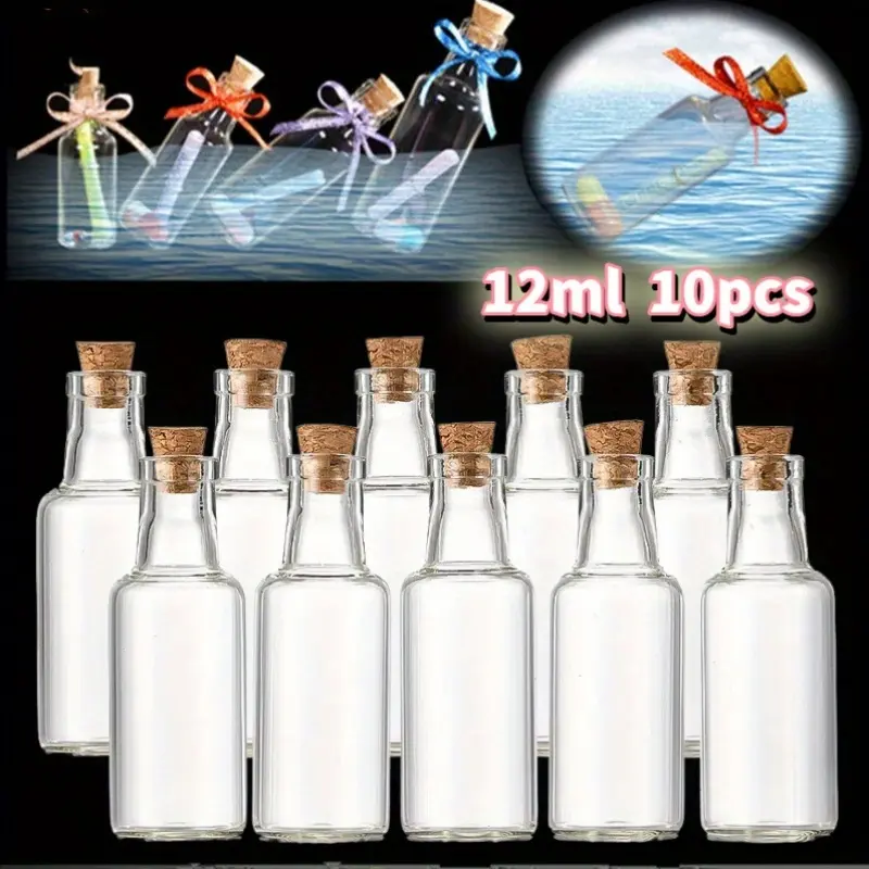 10pcs 12ML Transparent Cork Bottle Mini Reusable Glass Bottles for DIY Crafts, Decorative Wishing Bottles with Soft Cork, Small Wine Bottles