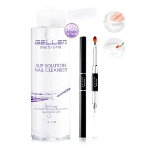 Gellen 473ml/16oz Slip Solution for Polygel Nails with Nail Brush, Pump Bottle Design Polygel Solution, Anti-stick Liquid for Poly Extension Gel & Nail Cleanser in a Bottle, Home Salon Cleaning Liquid Manicure Polish Blend Cutics