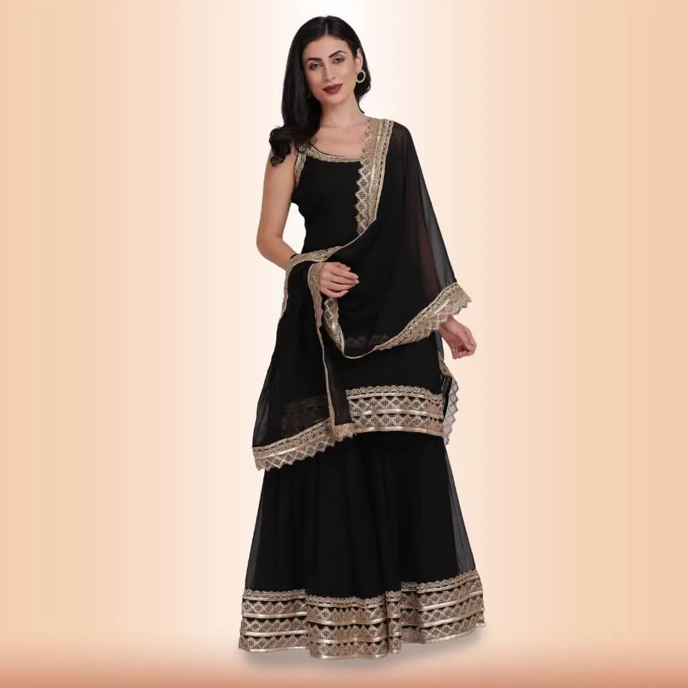 Chiro's By Jigyasa Elegant Garara Set with Gold Accent - Black