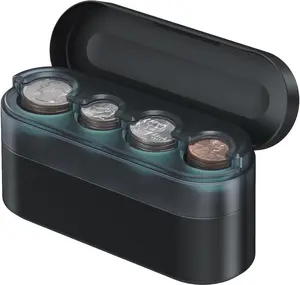 B BRAZIFY Large Capacity Car Coin Holder Organizer for Quarters Dimes Nickels and Pennies Compact Clear Change Storage Box