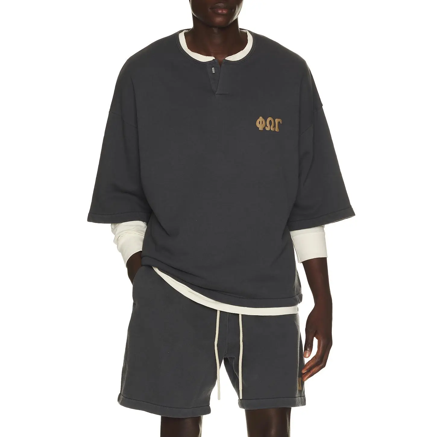Fear of God ESSENTIALS 3/4 Henley Sweatshirt in Washed Iron Grey