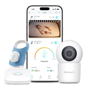 Sense-U Smart Baby Monitor Sock Shoe 2 Bundle Tracking Movement and Sleep Patterns，with 2.5K HD Video Camera, AI Cry Detection, Night Vision and 2-Way Talk