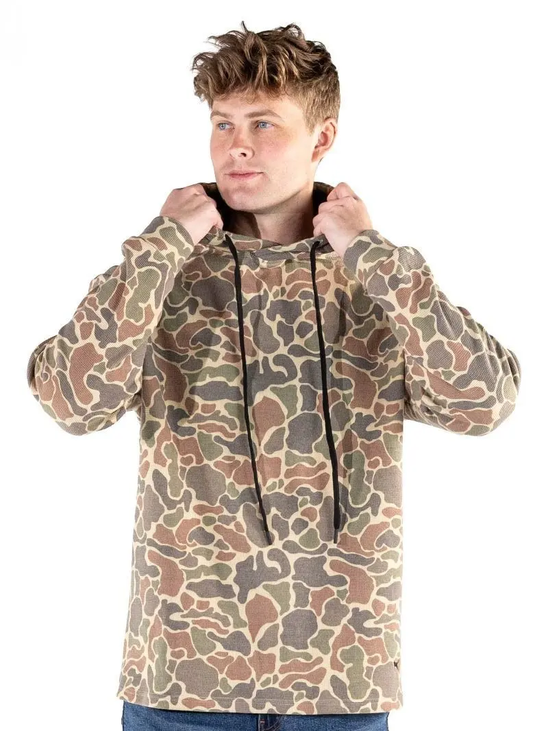 Simply Southern Mens Waffle Thermal Hoodie - Dark Camo