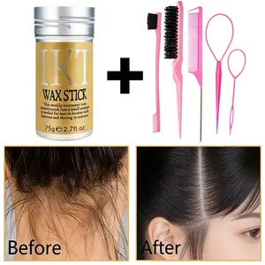 75g Ikt Hair Wax Stick Balm + 5pcs Hair Brush Comb Set, Non-Greasy Styling Gel for All Hair Types, Edge Control Pomade for Baby Hair