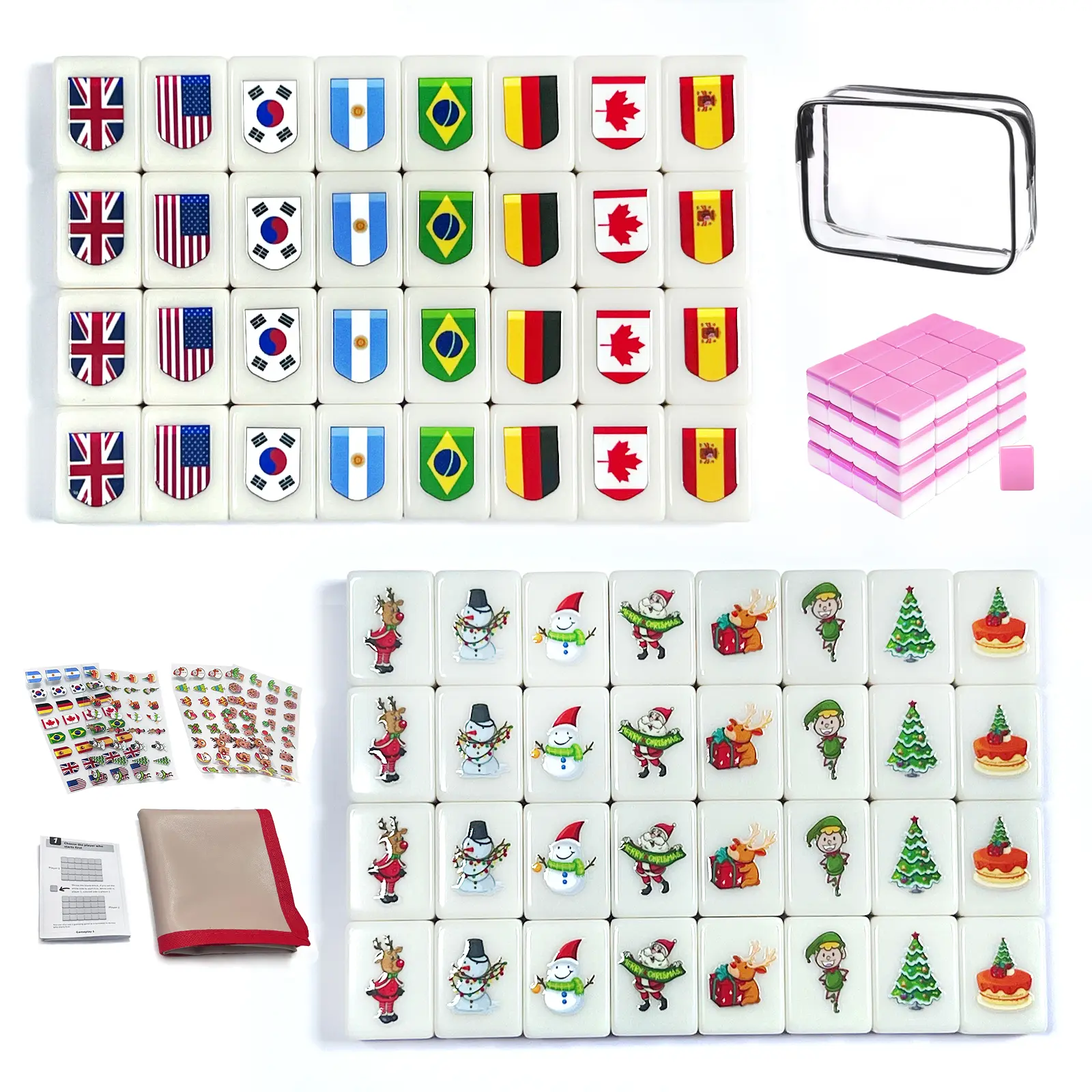 Marine Theme Game Set - Plastic Tiles, Plastic Blocks, Sticker Set, Handbag for 12+ Age Group, Holiday Fun Giant Chess Enthusiasts, Beach Escape Mahjong, Unisex Board Game