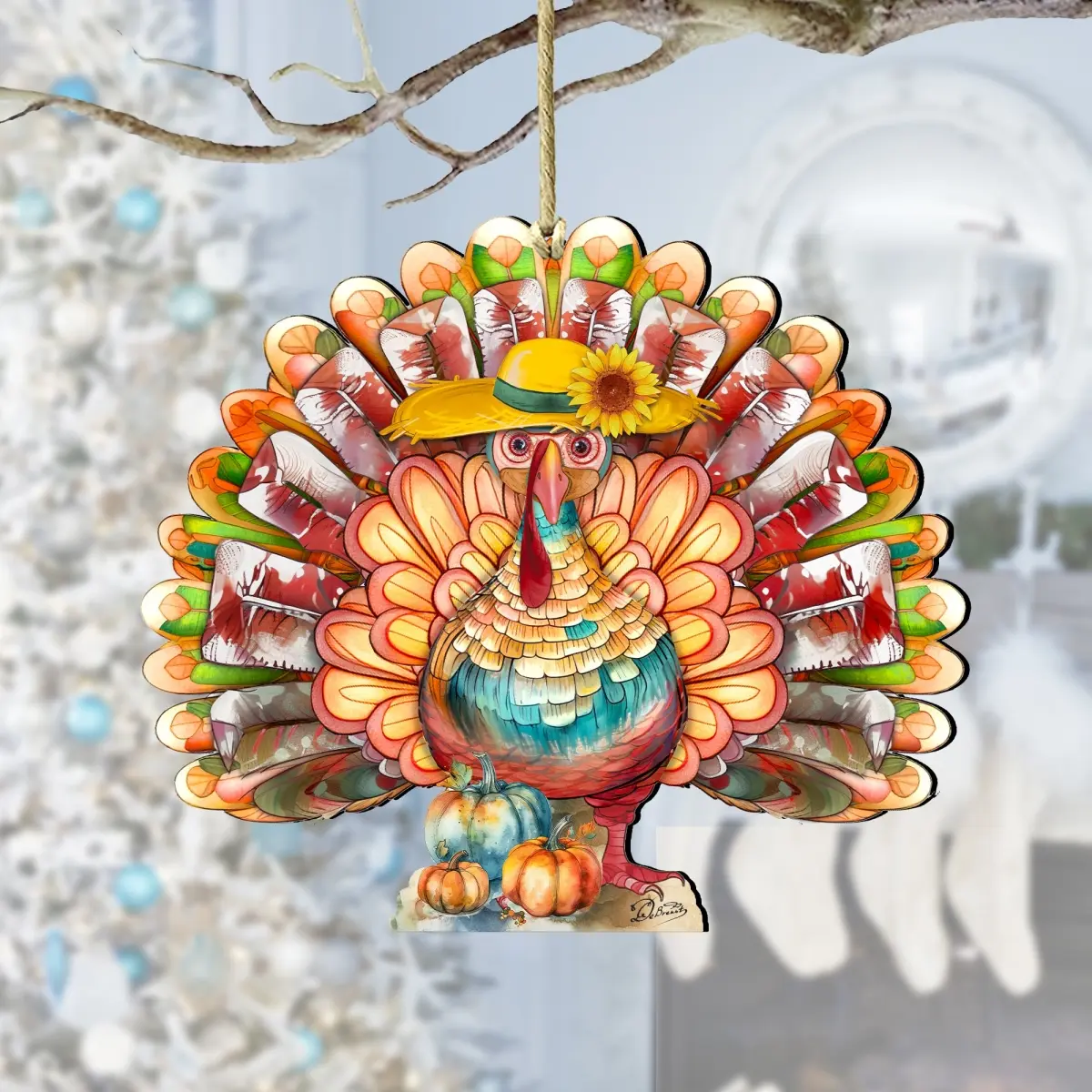 Designocracy 8611055 Handmade Artistic Thanksgiving Turkey Wooden Hanging Ornaments (5x5.5x0.25 in) - UV Protected Indoor Collectibles, Festive Home Decor Supplies, Sturdy Holiday Gift Accessory, Indoors