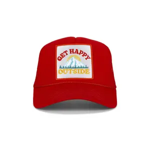 Friday Feelin Get Happy Outside Trucker Hat in Red Unisex