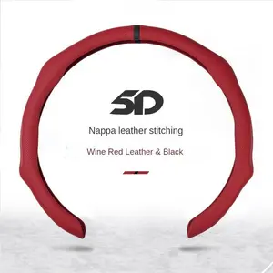 2026 Edition Premium Car Steering Wheel Cover - Nappa Leather Stitching, Black Leather & White, 5D Design, Luxury Aesthetic Upgrade