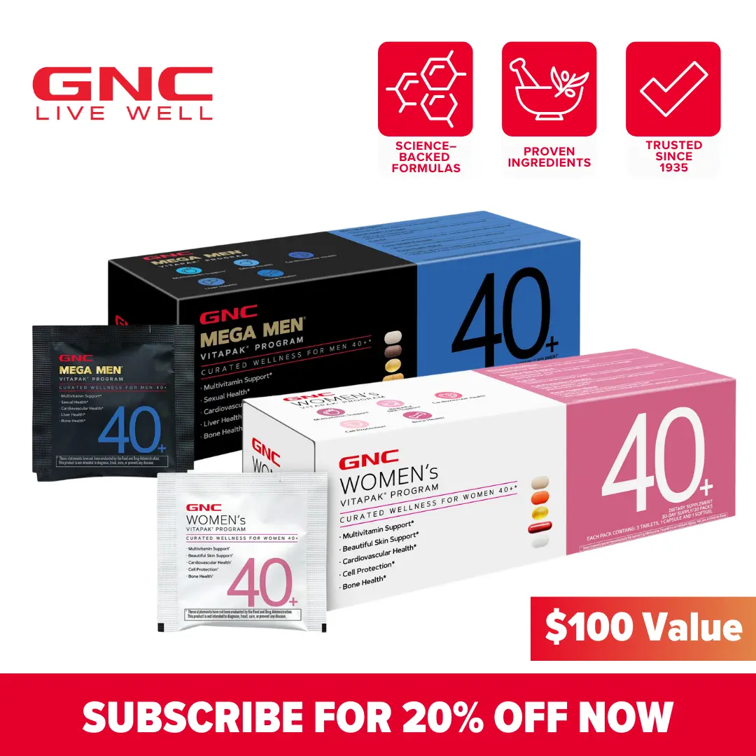 GNC 2-Pack Bundle: Women's 40+ Vitapak Program (30 Servings),Stress Support, Beautiful Skin, Bone Health & Omega-3s, Dietary Supplement, Natural Ingredient