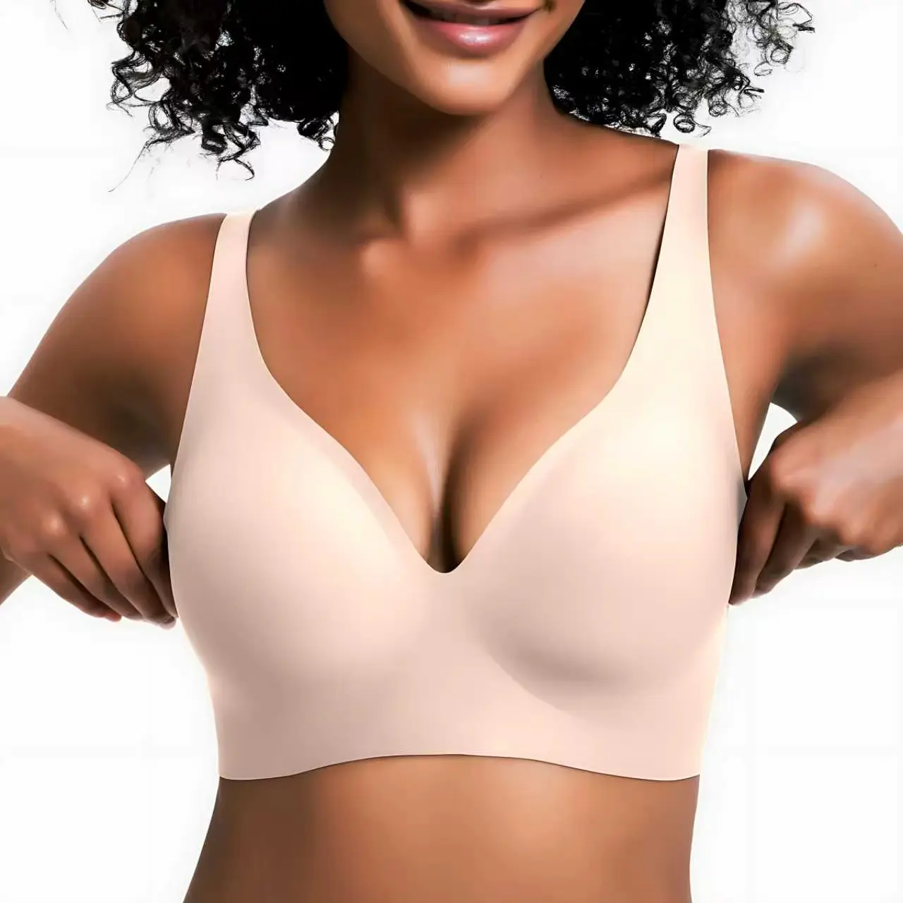 Jelly Bra Deep V Plunge with Wide Straps Seamless Wireless Bras Comfort & Sexy U-Back Design Everyday T-shirt Bra for Women Casual Wear