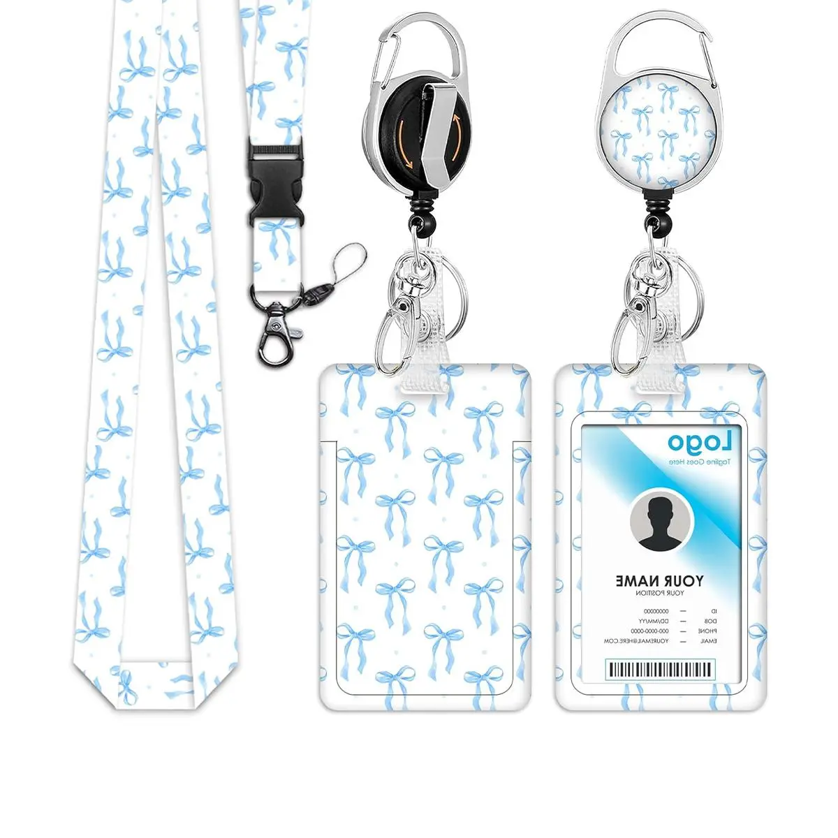 Butterfly Pattern ID Badge Holder Set, 1 Set ID Card Holder with Lanyard & Badge Reel, Identification Badges Supplies for Office Workers Teachers Doctors, Nurse Badge Reel, Badge Accessories