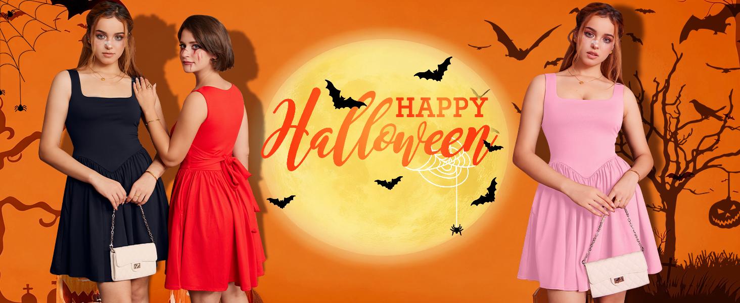 OYS Women's Summer Sleeveless Square Neck A-line Ruffle Hem Mini Tank Dress With Pockets OYS Women's Summer Sleeveless Square Neck A-line Ruffle Hem Mini Tank Dress With Pockets