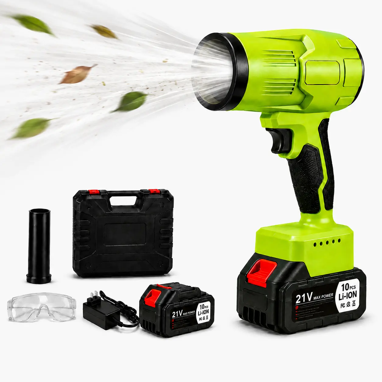 Cordless Turbo Handheld Leaf Blower, Battery-Powered Air Blower with Safety Goggles, Protective Duct for Yard, Garage Dust Cleaning