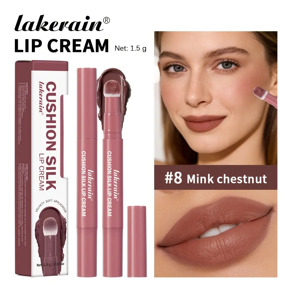 Velvet Matte Lip and Cheek Cream, 2-in-1 High-Pigment Swivel Stick, Long-Lasting Moisturizing Lip Care Makeup, Mink Chestnut Brown-Red, 1.5g, Cosmetic