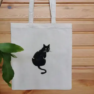 Shopping bag, cotton fabric bag, jute bag, jute bag, painted cat, cat, ketty 436