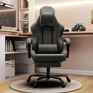Gaming Chair, Computer Chair with Massage Lumbar Support and Footrest Height Adjustable, Game Chair with 360°-Swivel Seat and Headrest, for Office or Gaming, Pink/White